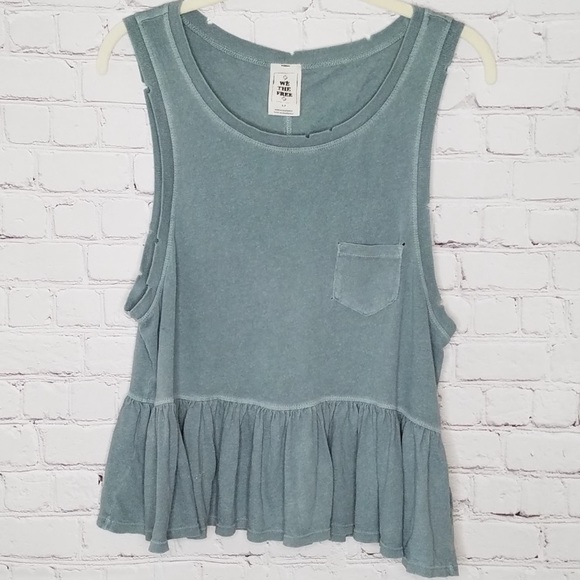 We The Free Distressed Ruffled Hem Tank Top - S - Picture 1 of 7